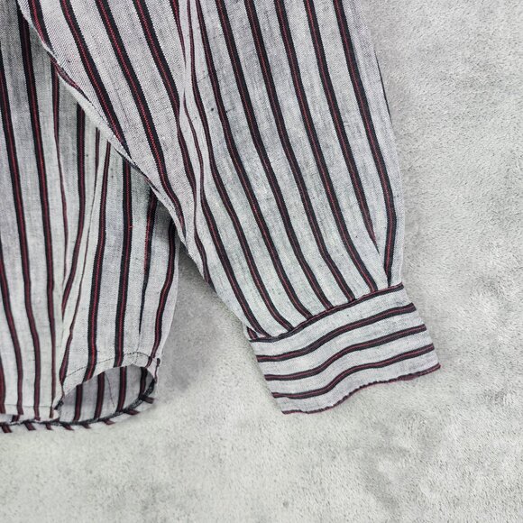 Womens Anne Klein II Linen Shirt Red Black Striped Button-Up Long Sleeve Size 4 - Picture 5 of 10